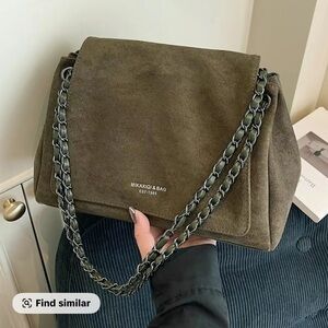 Olive Suede Chain Shoulder Bag